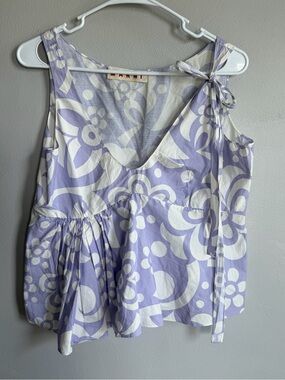 Marni Printed Asymmetrical Blouse Purple White Cotton M